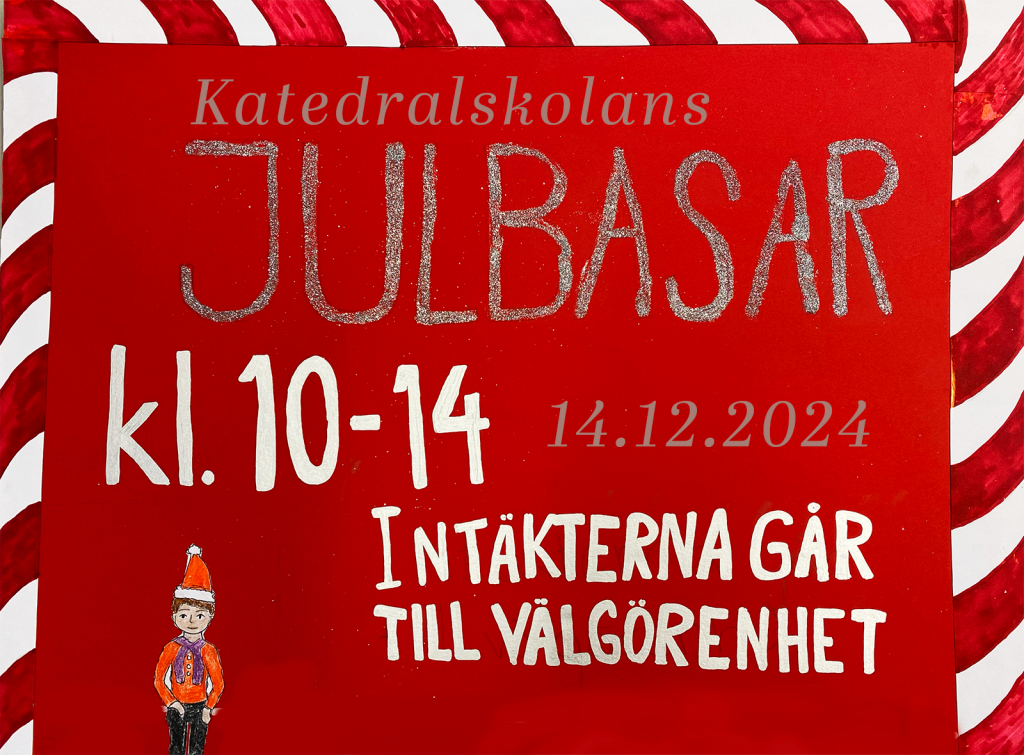 reklamplansch med texten julbasar 14.12 kl 10-14