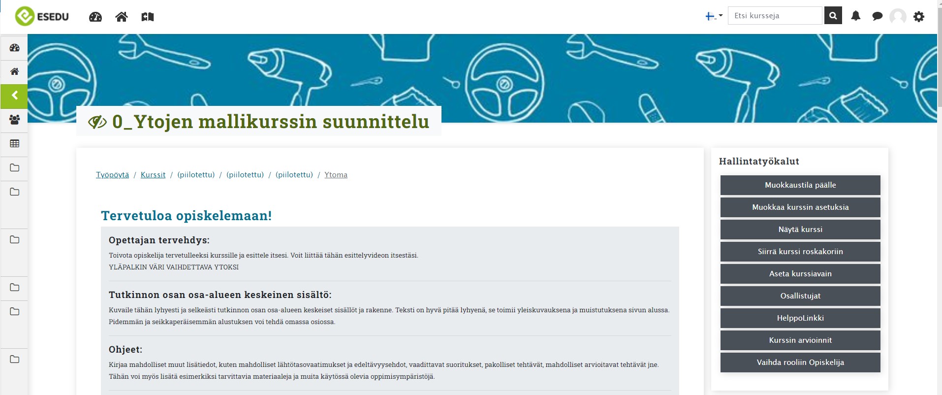 Yhteisten tutkinnon osien opetuksen mallikurssi Esedun Moodle-pohjaisessa oppimisympäristössä